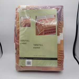 Vtg Aztec‎ Geometric Southwest Poly Blanket Twin/Full 72" x 90" NOS USA Made